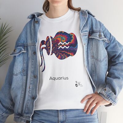 Vibrant Psychedelic Aquarius Horoscope Zodiac Symbol for White T-Shirt Design