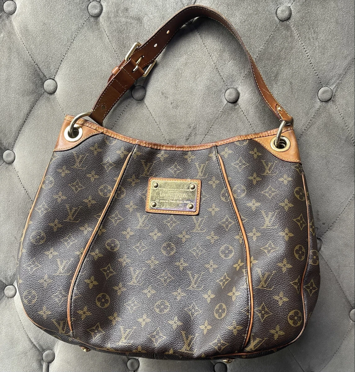 Louis Vuitton Shoulder Bag PM Brown Leather Galleria Monogram