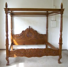 HIMMELBETT B160 X L200 KRÖNCHENBETT HOLZ BRAUN BAROCK-ROKOKO-STIL BETT