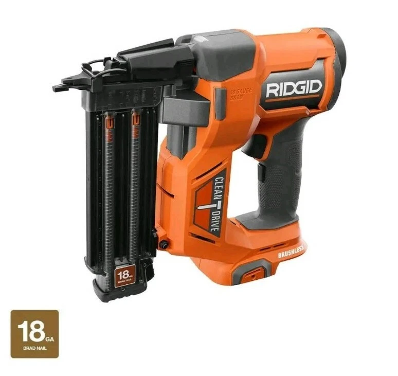 RIDGID Brad Nailer 18V Cordless 18 Gauge 2 1 8 in Tool Only Clean Drive Tech