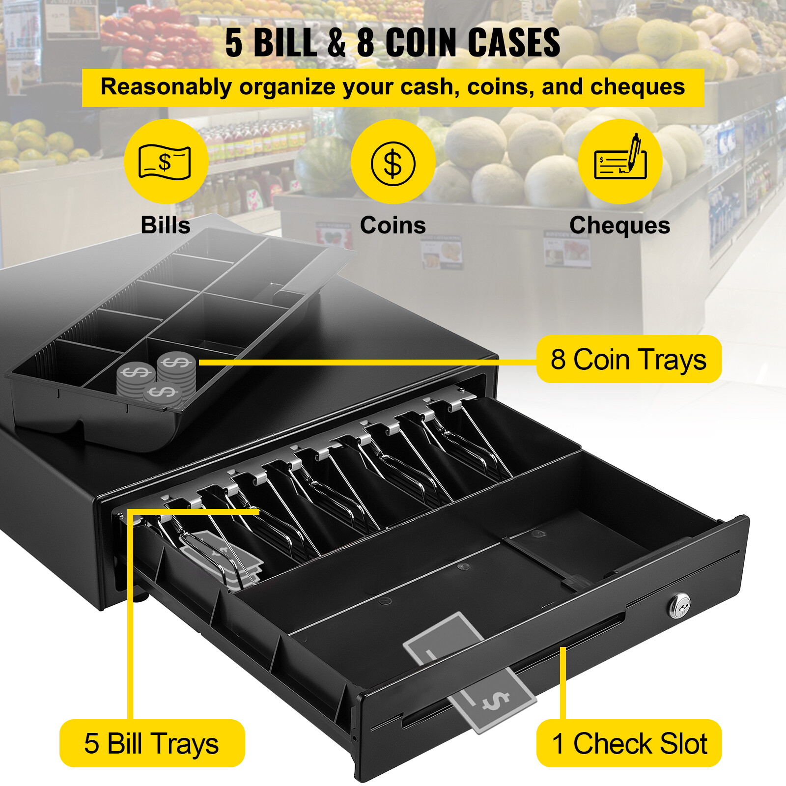 как выглядит Cash Drawer 16" Cash Register POS System 5 Bill 8 Coin 3 Unlocking Ways Box фото