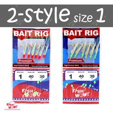 2-style Fishing Bait Rigs Size 1 Premium sabiki 6 Hooks