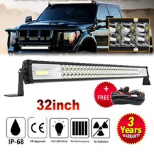 32 Inch Led Light Bar Tri Row Spot Flood Combo Truck Offroad 4wd Atv Suv Light