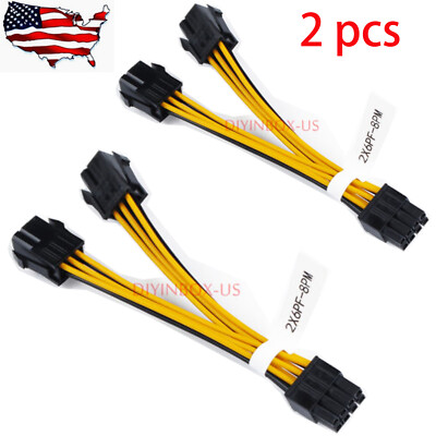2pcs Dual 6 pin Female to 8 Pin Male  PCIE GPU Graphics Vedio Cards Power Cable