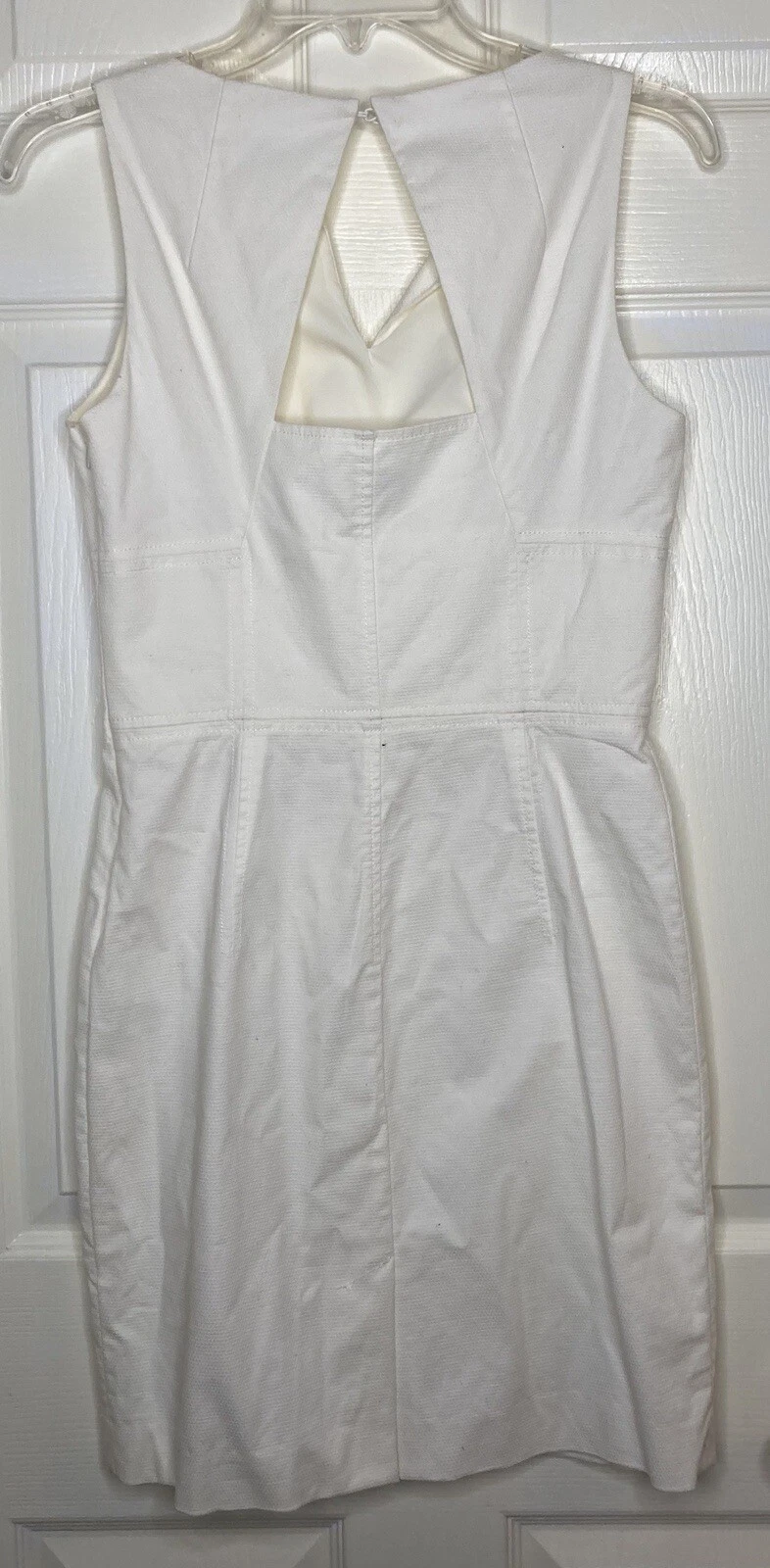 OFF WHITE Abito donna HOSS INTROPIA bianco sporco senza maniche trama scollo a V tubino taglia 36 US 4