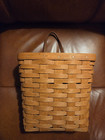 Vintage Longaberger Wall Pocket Hanging Basket w/ Leather Strap 1989 - 9" x 8"