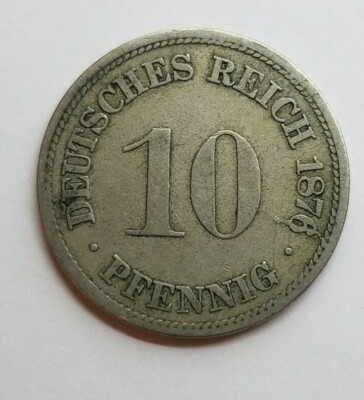 Germany 1876D Error Die Break through 6 in date 10 Pfennig KM44 F / VF