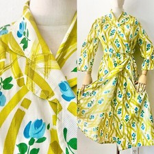 BLUE ROSES 40s 40  s Vintage Cotton Pique Hostess Gown Robe House Coat Dress M L
