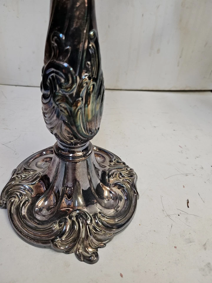 PAIR OF REED & BARTON #741 SILVER-PLATE ORNATE CANDELABRA 15 1/2 “ inches - NICE - Image 2 of 4