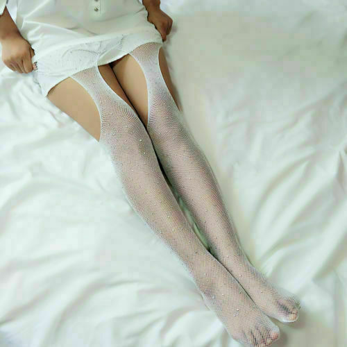 Women Crystal Rhinestone Fishnet Net Mesh Socks Stockings Tights Pantyhose New - Picture 12 of 13