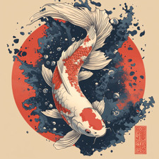 Wandtattoo Aufkleber Koi Fisch Illustration Wandaufkleber 18X18 cm Groß