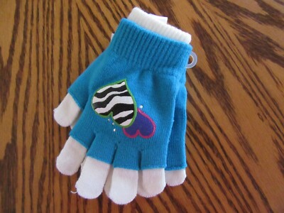 Justice One Size Bright Pretty Multi Colors/w Hearts Knit Stretchy Gloves Nice