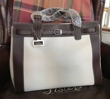 LONGABERGER SISTERS CREAM  BROWN BELTED LEATHER TOTE/PURSE  never used 