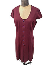 Vintage 1970s Maroon Acrylic Knit Dress Swing Skirt Sz 14