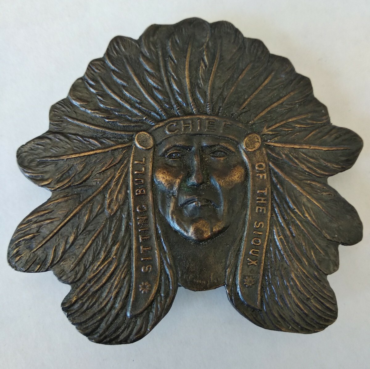 Sitting Bull Chief The Sioux Native American Indian Brass Belt Buckle Vtg