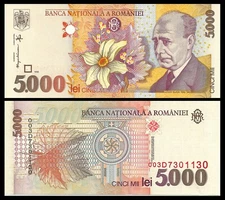 ROMANIA 5000 5,000 LEI P 107 1998 UNC