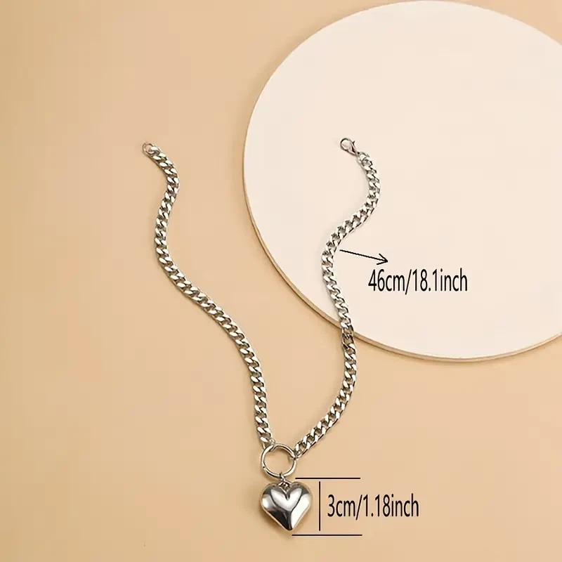 Collar Colgante Corazón Acero Inoxidable Estilo Punk Plateado Vintage Moda Mujer Foto 3 de 3