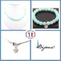 Schmuckset Armband Halskette Perlen Amazonit 8 Mm. Kette Aus Stahl GrößE Pe