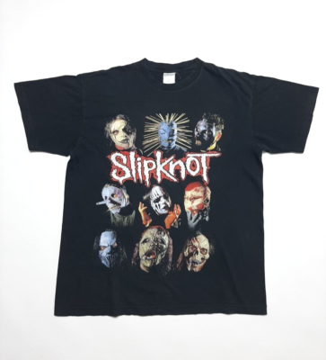 Vintage 00s Metal Band Slipknot Autograph Print Black Tee Size M