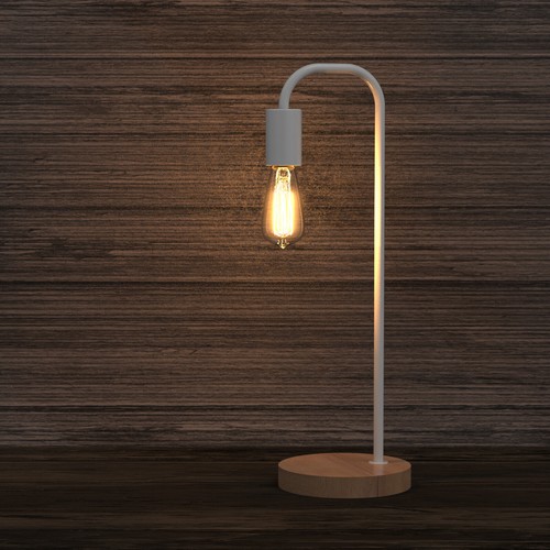 Industrial Table Light Wooden Desk Lamp Bedside Study Reading Light E27 White - Picture 2 of 10
