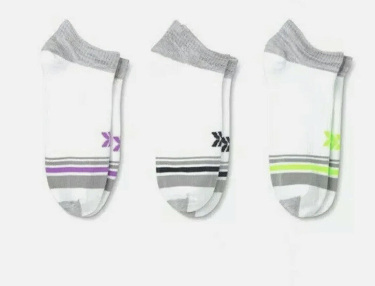 All In Motion Women's No Show Socks 3 Pack White Grey Shoe Size 4-10 J
