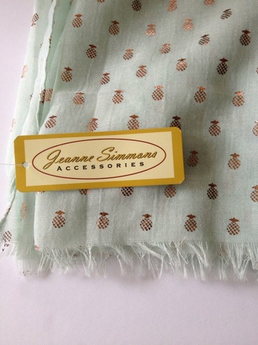 New Scarf 70" X 30" Mint with Gold Pineapples Jeanne Simmons Accessories - Picture 2 of 6