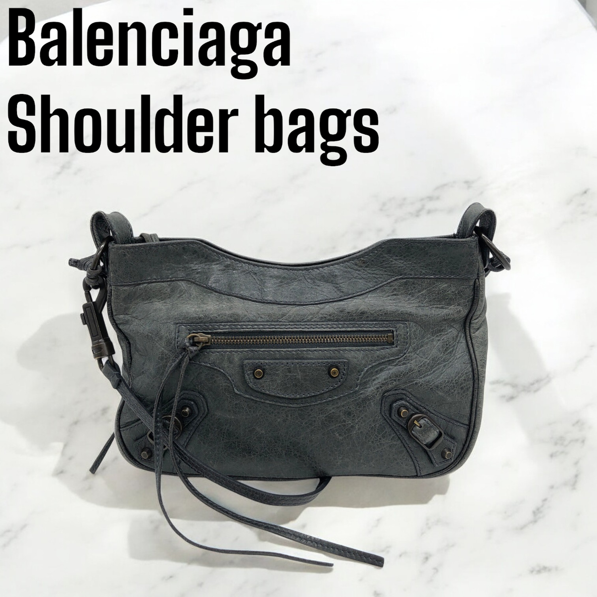Balenciaga The City Leather Shoulder bag Glay Black Mirror