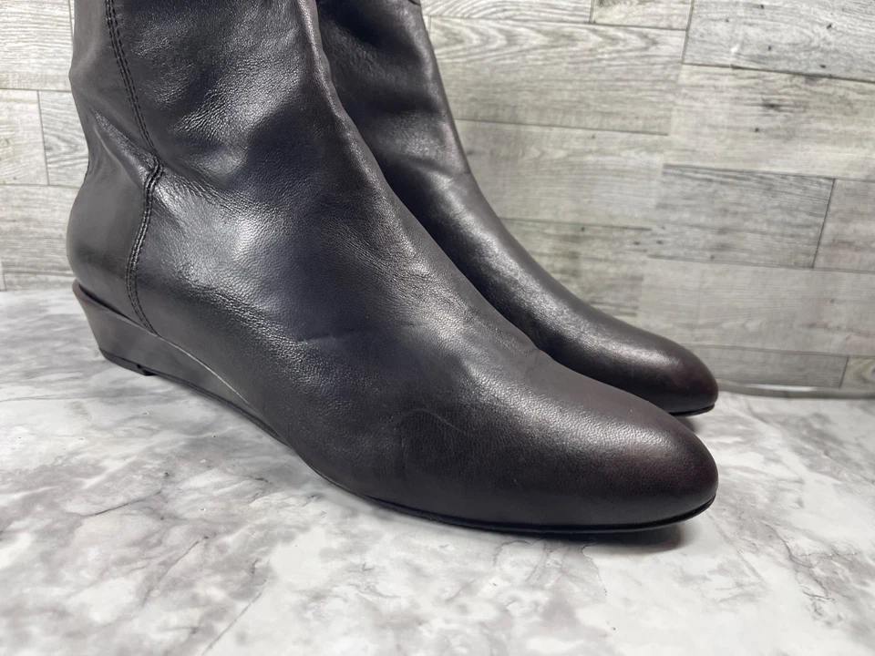 Stuart Weitzman Botas Mujer 10M Zapatos Negro Marrón Cuero Cuña Botín al Tobillo Foto 2 de 4