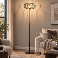 Stehleuchte Stehlampe Schlafzimmerleuchte Beistelllampe Geflecht Goldfarben