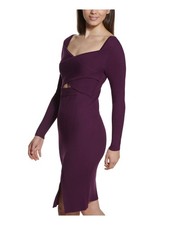 GUESS Womens Body Con Dress Purple Knit Long Sleeve Pull-on Style XXL