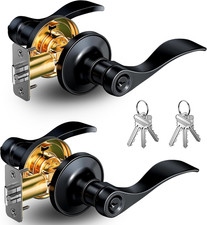 2 Pack Keyed Entry Door Lever, Same Key Wave Handle Lock for Exterior  Interior
