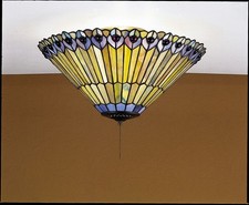 Meyda Tiffany 27438 Tiffany Jeweled Peacock 3 Light 17"W Flush - Tiffany Glass