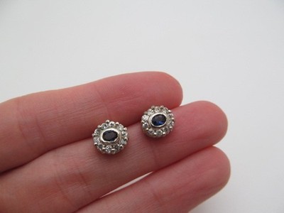 Vintage Ohrstecker 925 Sterling Silber blau klar funkelnd Glas oval rund