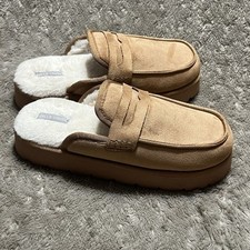 Falls Creek Audrey Brown Faux Suede Fur Platform SlipOn Slippers Womens XL 11-12