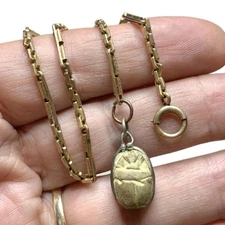 LUX Antique Gold Fill Watch Chain, with Scarab Fob, 10”