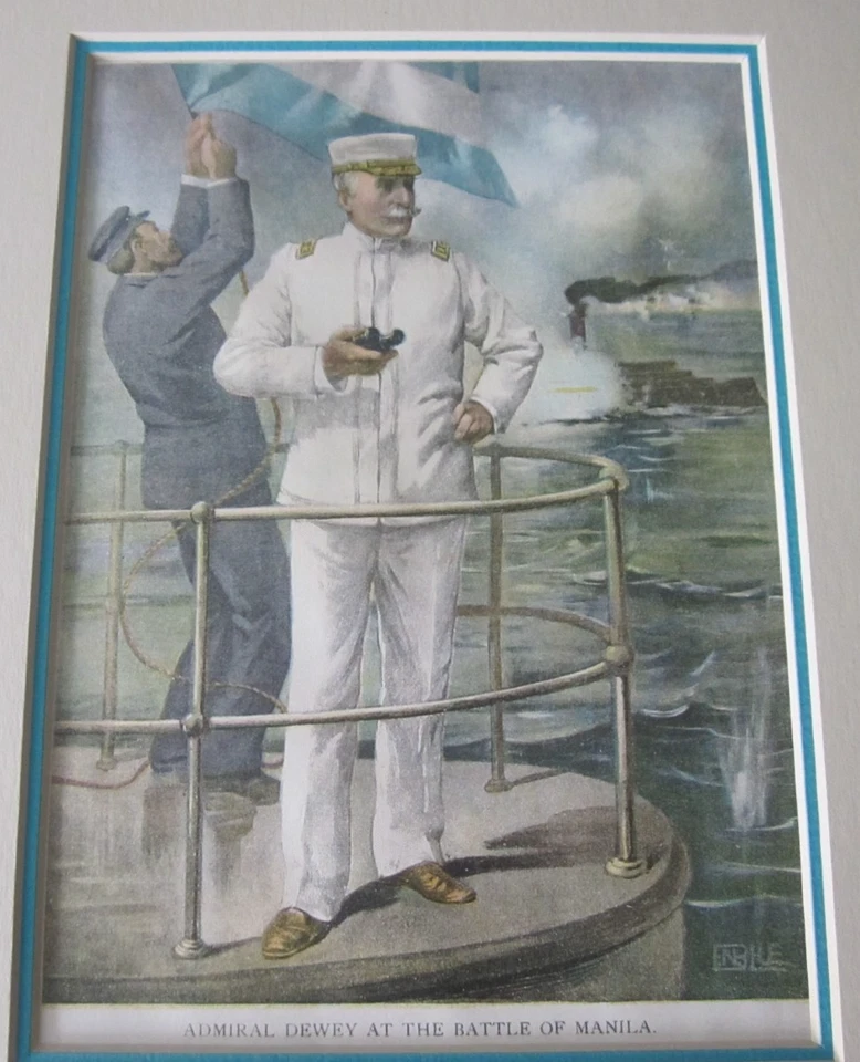 Antiguo Almirante George Dewey Marina de los Estados Unidos Litografía Héroe de la Batalla de Manila Foto 2 de 4