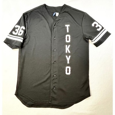 TOKYO H&M Baseball Jersey Black Men's Med #36 Full Button Front