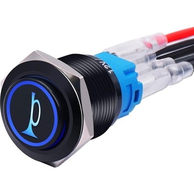 Blaue LED-Licht 19MM Momentan-hupenknopf Schwarz Edelstahlgehäuse 12V Schalte...