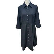 Ann Taylor Women's Black Button Down 3/4 Sleeve Fit & Flare Dress Size 8