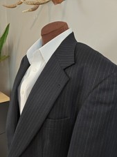      Oscar De La Renta Mens Wool Sports Coat 42L Midnight Blue Stripe 2 Button