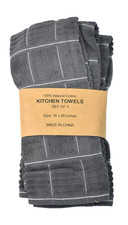 3 Pack Natural Cotton Kitchen Towels Gray/White 16" x 26" Cloths Accessory