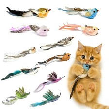 11PCS Realistic Bird Cat Toy Refills   Handmade Feather Cat Toys with Bell, C...