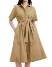 NWT Banana Republic Poplin Midi Shirtdress Tan Khaki Safari Small S