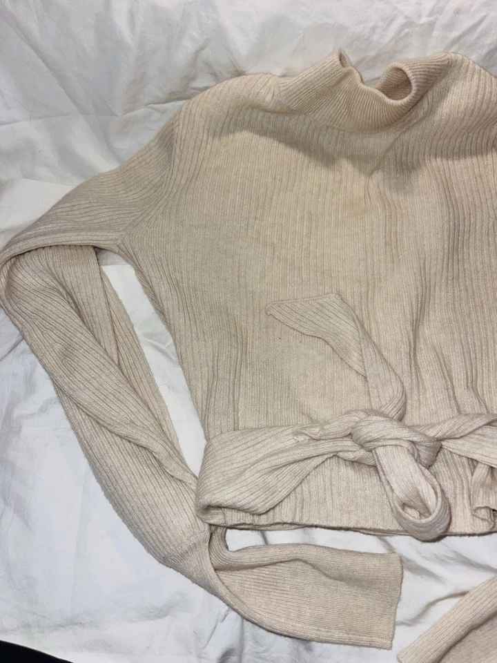 Suéter Reformation Osteria Abierto Corbata Camel Bronceado Cachemira Cuello Tortuga XS Foto 4 de 4