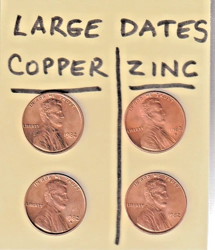1982  LARGE DATE  LINCOLN CENTS  ~ P&D ZINC + P&D COPPER ~ 4  NICE UNCIRCULATEDS