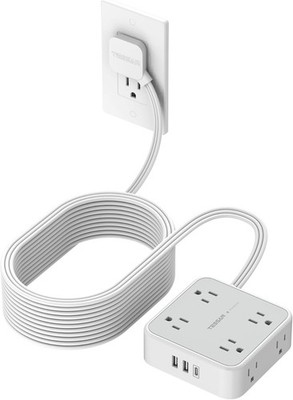 Flat Plug Long Extension Cord 25 Ft, TESSAN Power Strip Surge Protector with 8 O