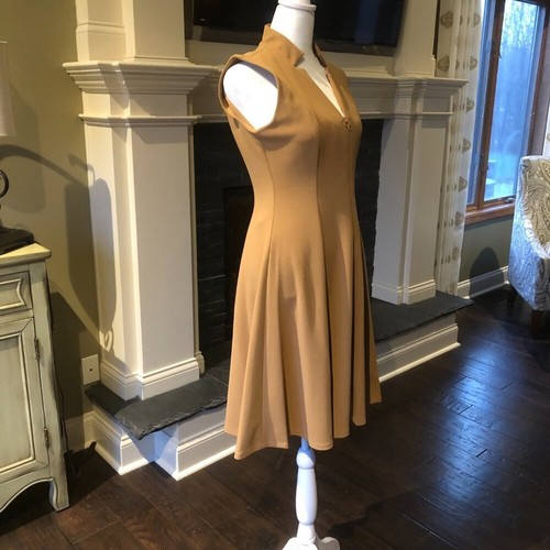 NWT Calvin Klein Size 4 Camel Color Fit and Flare Sleeveless Collared Dress - Picture 4 of 7