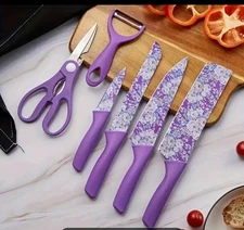 “6-Piece Floral Kitchen Knife Set – Sharp High-Carbon Steel Blades"