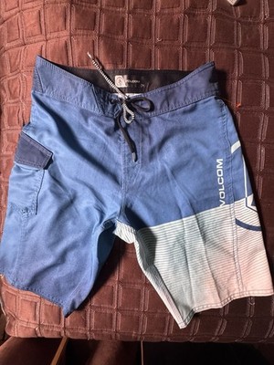 Volcom Mens Unlined Board Shorts 30 Blue Geometric Surf Swim Trunks Drawstring