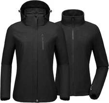 CAMEL CROWN Women's 3-in-1 Waterproof Ski Jacket Windproof Large, Black 